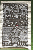 142 SOLD Warli Tribal Painting on Cow Dung Base-WOVENSOULS-Antique-Vintage-Textiles-Art-Decor