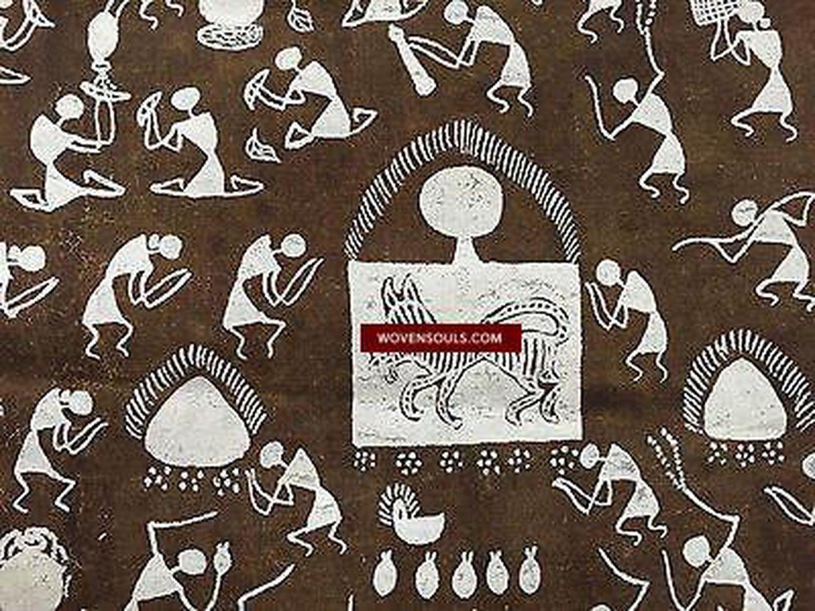 143 SOLD Rare Warli Painting on Cow Dung base-WOVENSOULS-Antique-Vintage-Textiles-Art-Decor