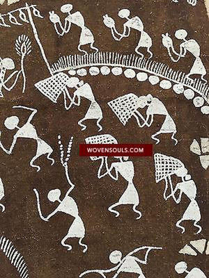 143 SOLD Rare Warli Painting on Cow Dung base-WOVENSOULS-Antique-Vintage-Textiles-Art-Decor