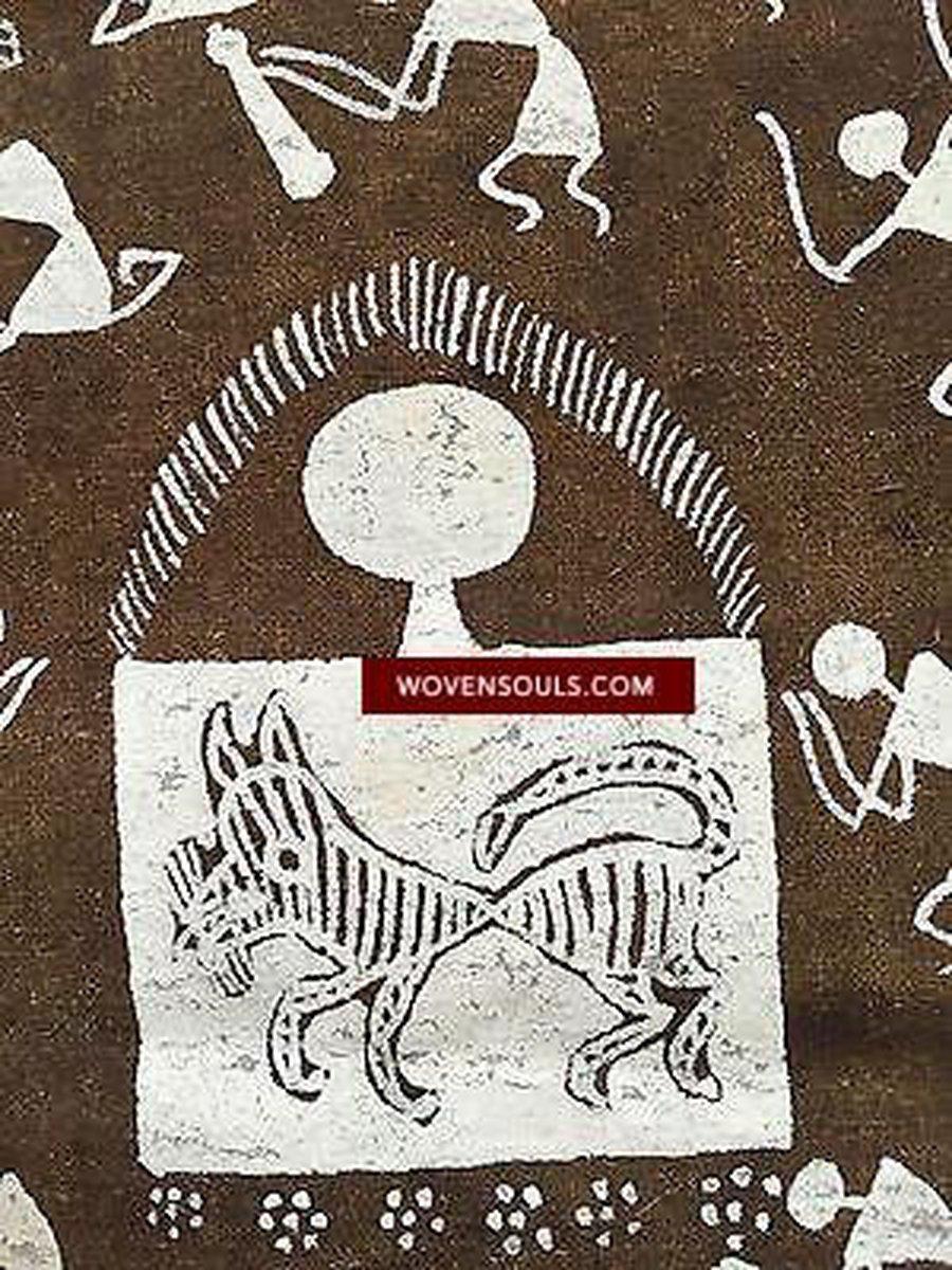 143 SOLD Rare Warli Painting on Cow Dung base-WOVENSOULS-Antique-Vintage-Textiles-Art-Decor