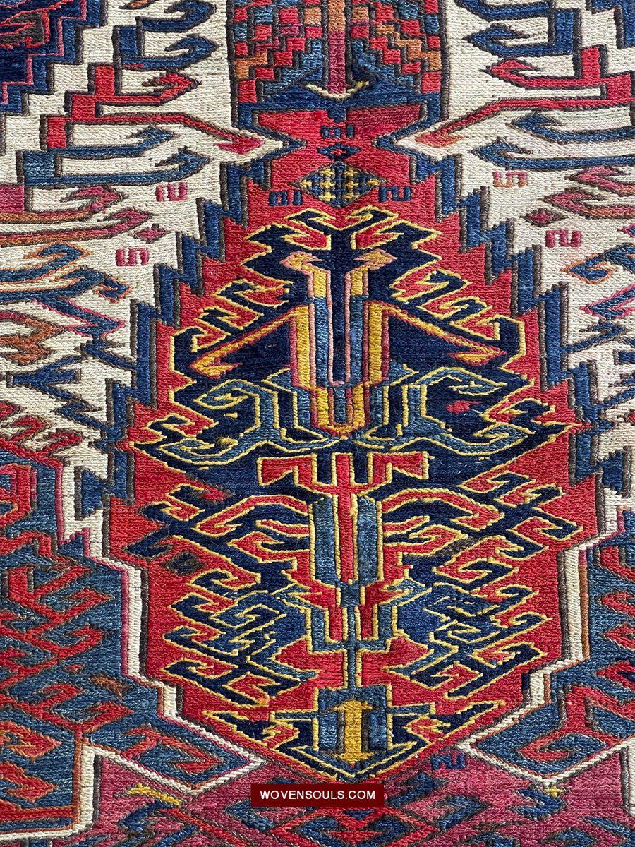 1460 Masterpiece Dragon Sumac Soumac Rug Carpet-WOVENSOULS-Antique-Vintage-Textiles-Art-Decor