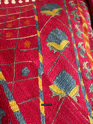 1492 Vintage Large-Medallion Suzani Textile Art