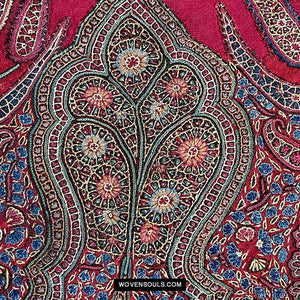 1608 Old Kashmir Silk Embroidered Amli Shawl Rumal-WOVENSOULS Antique Textiles &amp; Art Gallery