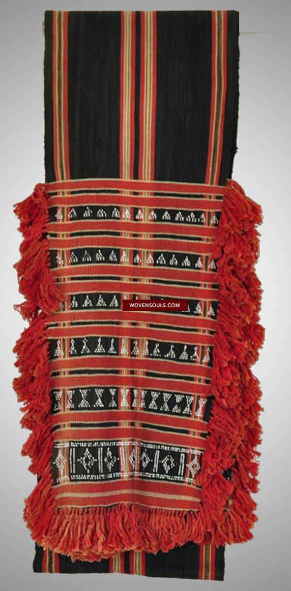 163 Antique Hilltribe Ceremonial Body Cloth with Woven Beads-WOVENSOULS-Antique-Vintage-Textiles-Art-Decor