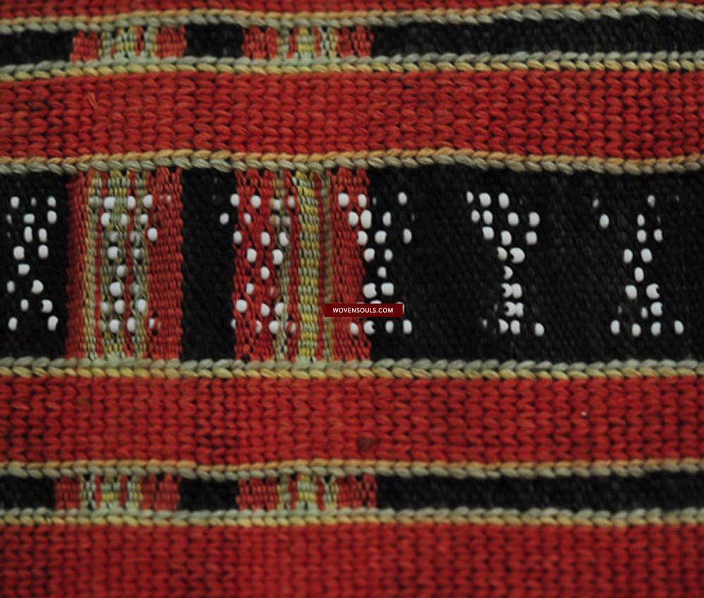 163 Antique Hilltribe Ceremonial Body Cloth with Woven Beads-WOVENSOULS-Antique-Vintage-Textiles-Art-Decor