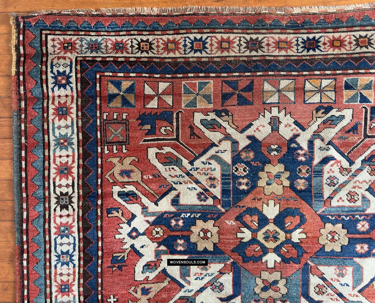 1672 Antique Chelaberd Eagle Kazak Rug - WOVENSOULS Antique Vintage Art Interior Decor