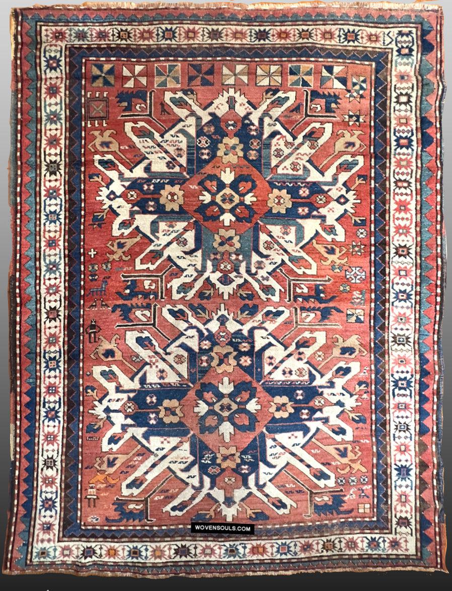 1672 Antique Chelaberd Eagle Kazak Rug - WOVENSOULS Antique Vintage Art Interior Decor