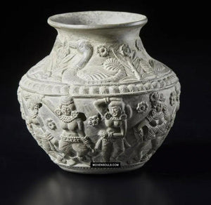 1682 Terracotta Vase w Dancers & Musicians-WOVENSOULS Antique Textiles &amp; Art Gallery
