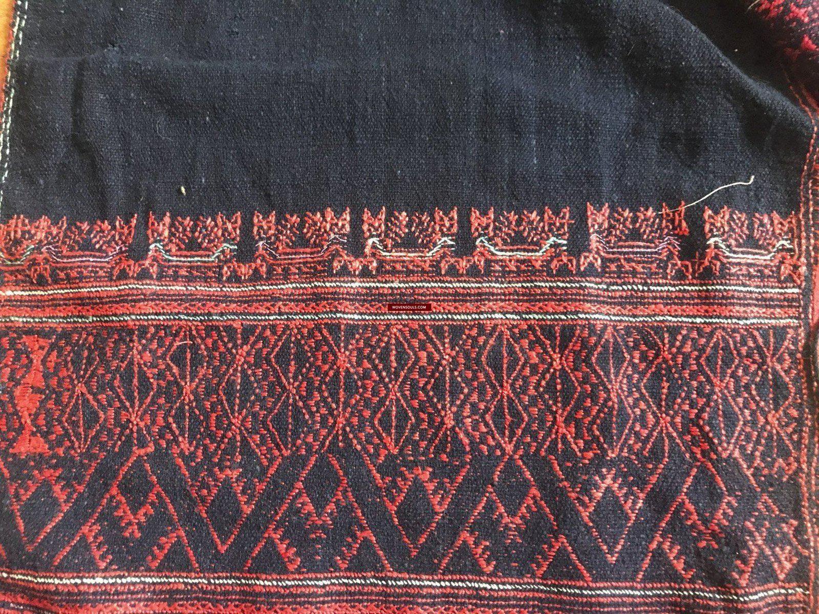 169 Antique Yao Head Cloth with Silk Floss Embroidery on Handspun cotton-WOVENSOULS-Antique-Vintage-Textiles-Art-Decor