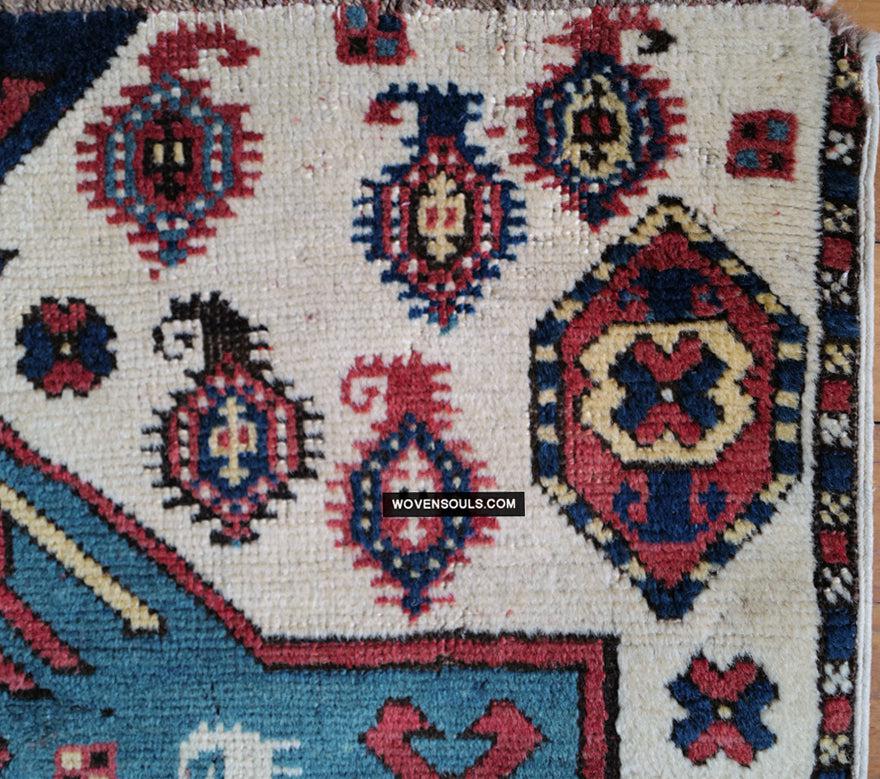 1718 Antique White Field Caucasian Village Kazak Rug - Antique Decor Home Museum