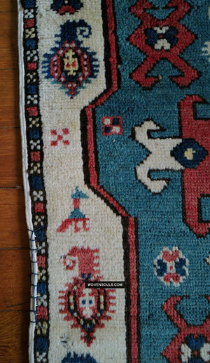 1718 Antique White Field Caucasian Village Kazak Rug - Antique Decor Home Museum