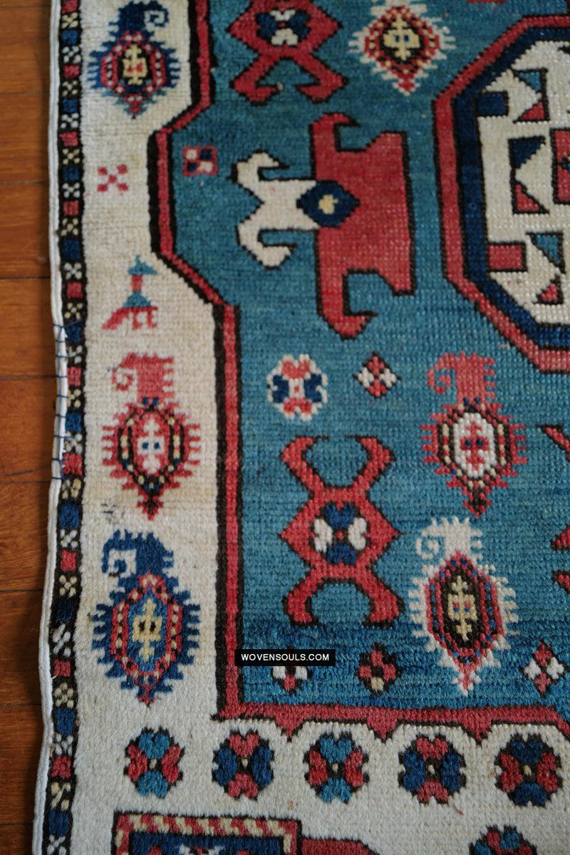 1718 Antique White Field Caucasian Village Kazak Rug - Antique Decor Home Museum