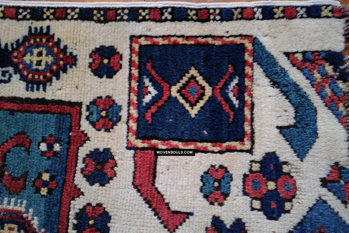 1718 Antique White Field Caucasian Village Kazak Rug - Antique Decor Home Museum