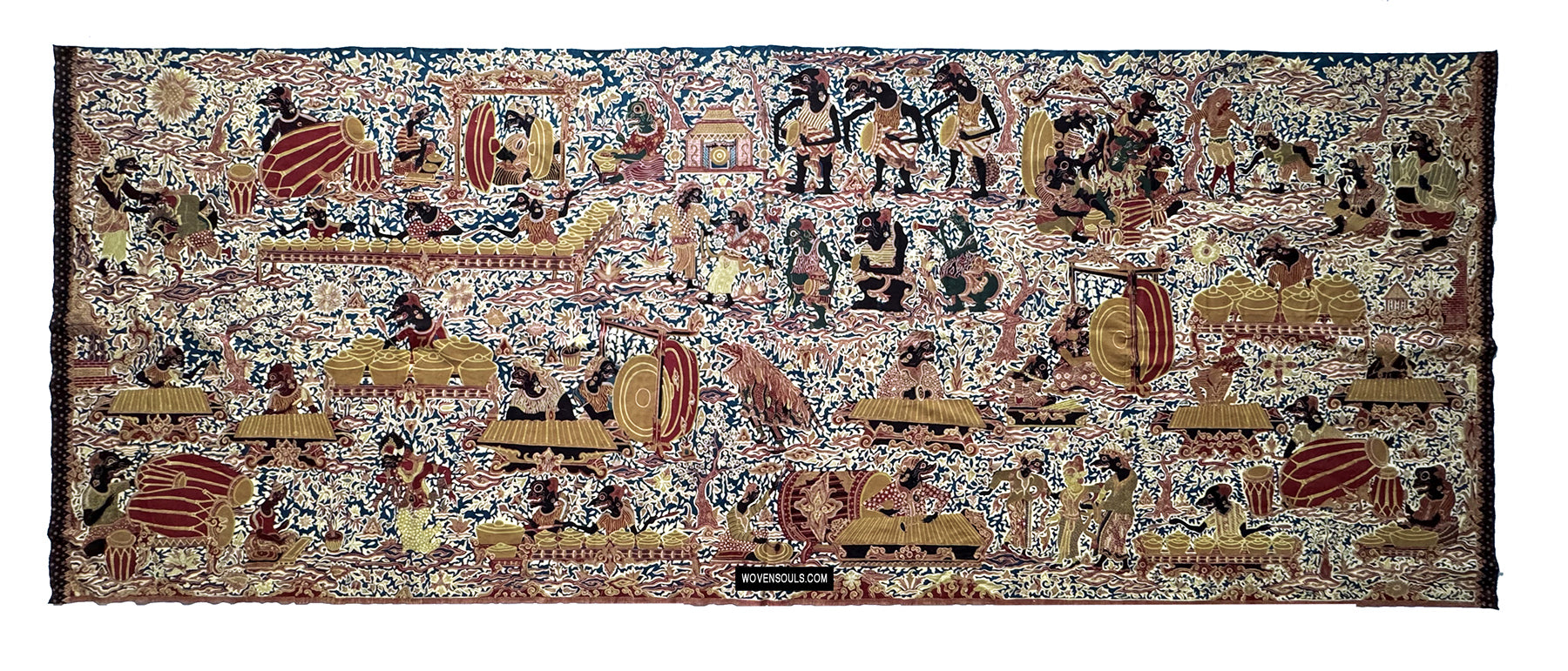 1751 Indonesian Art Cirebon Javanese Batik Tulis Artwork - Wayang Gamelan Scenes-WOVENSOULS Antique Textiles &amp; Art Gallery