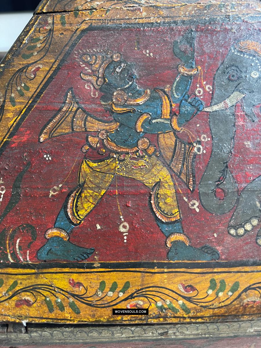 1760 Antique Pattachitra Krishna Paintings on a Wooden Chest - WOVENSOULS Antique Vintage Art Interior Decor