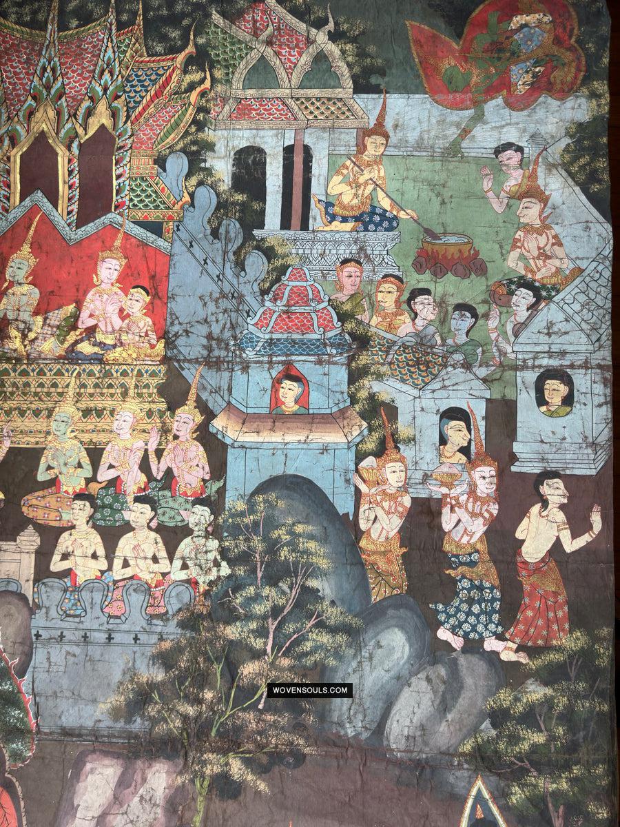 1761 Rare Antique Rattanakosin Phrabot Buddhist Art Temple Painting - Thailand