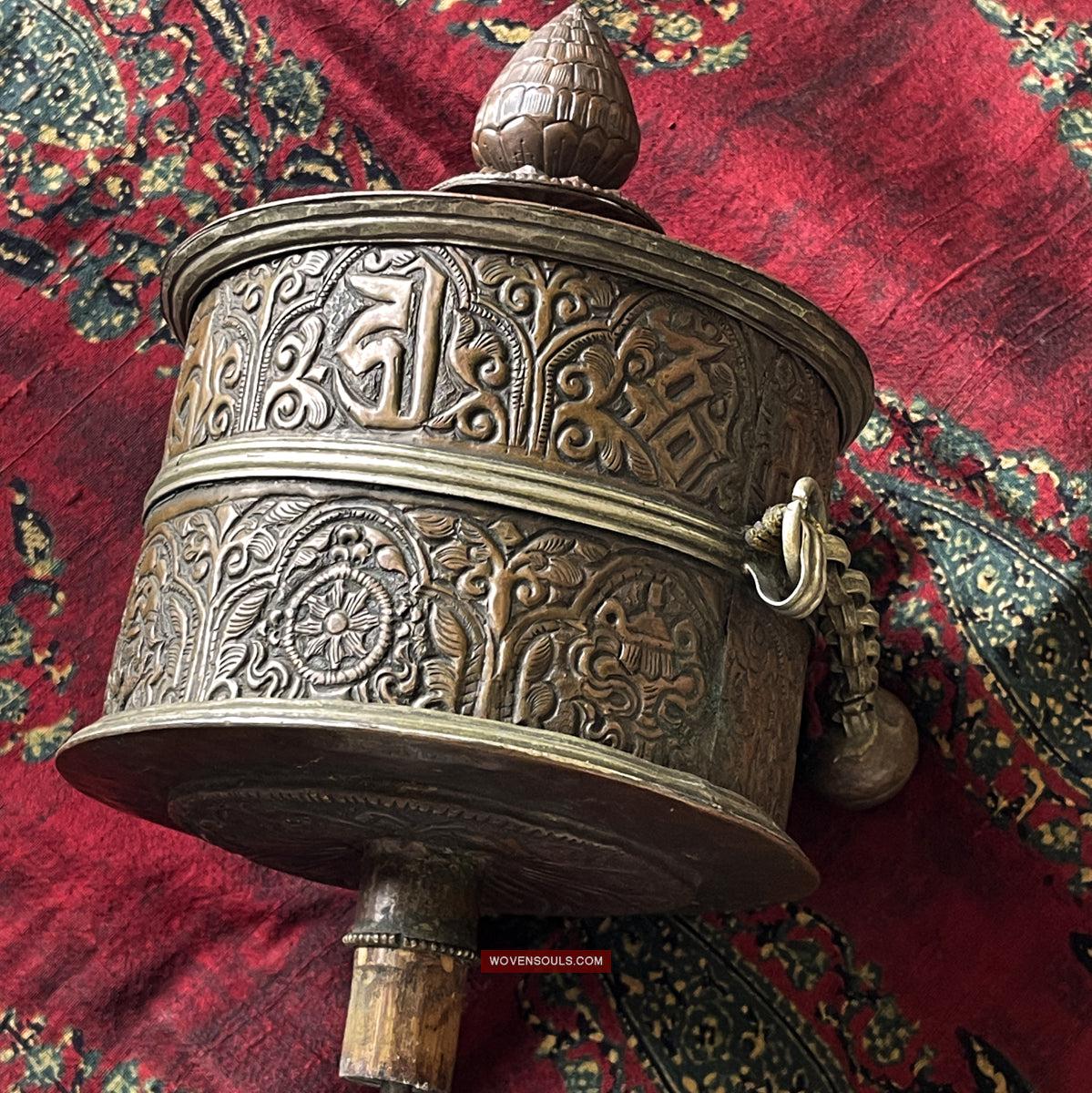 1785 Large Antique Tibetan Buddhist Prayer Wheel-WOVENSOULS Antique Textiles &amp; Art Gallery