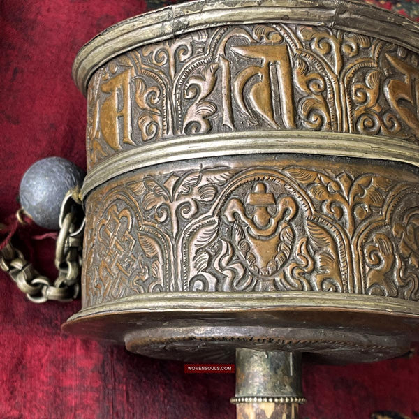 1785 Large Antique Tibetan Buddhist Prayer Wheel-WOVENSOULS Antique Textiles & Art Gallery