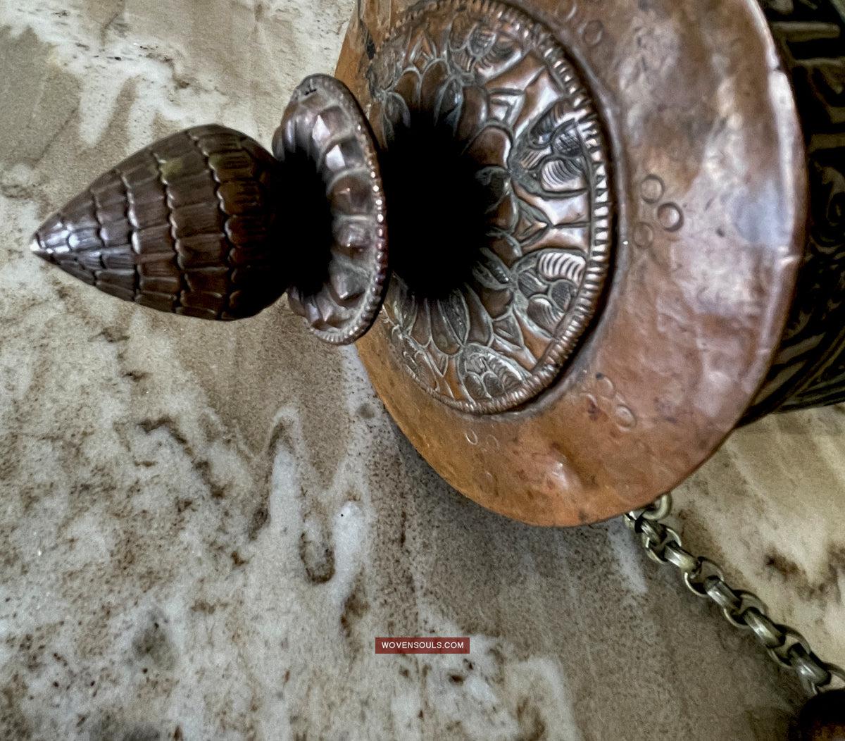 1785 Large Antique Tibetan Buddhist Prayer Wheel-WOVENSOULS Antique Textiles &amp; Art Gallery