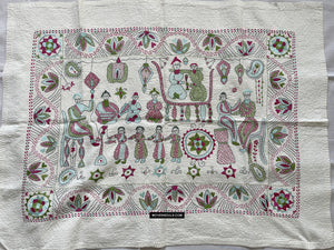 1790 Vintage Bengale Nakshi Kantha Textile - Courtisane Scène