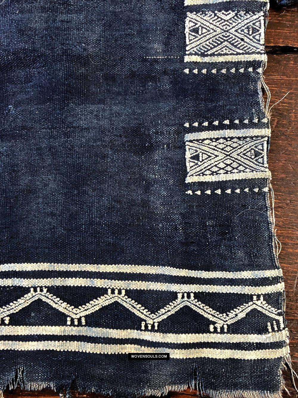 1854 Antique Indigo Bakhnoug Shawl - Tunisian Textile Art