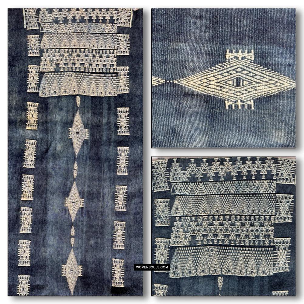 1854 Antique Indigo Bakhnoug Shawl - Tunisian Textile Art