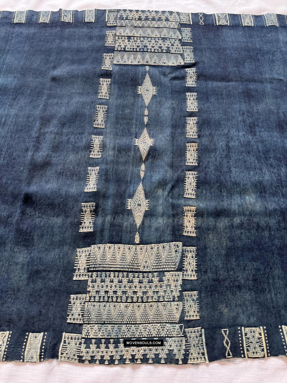 1854 Antique Indigo Bakhnoug Shawl - Tunisian Textile Art