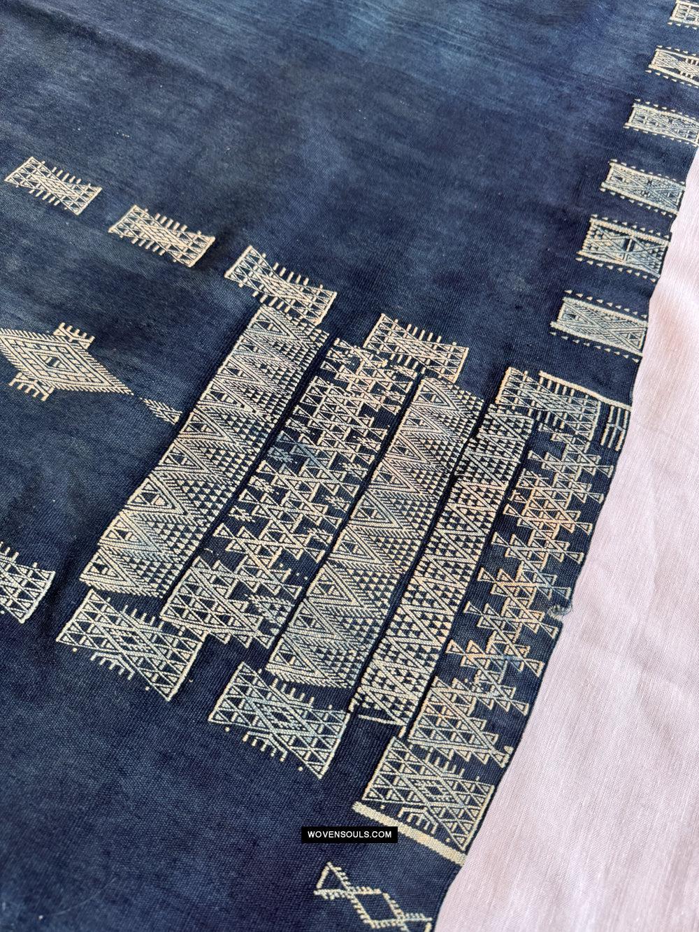 1854 Antique Indigo Bakhnoug Shawl - Tunisian Textile Art