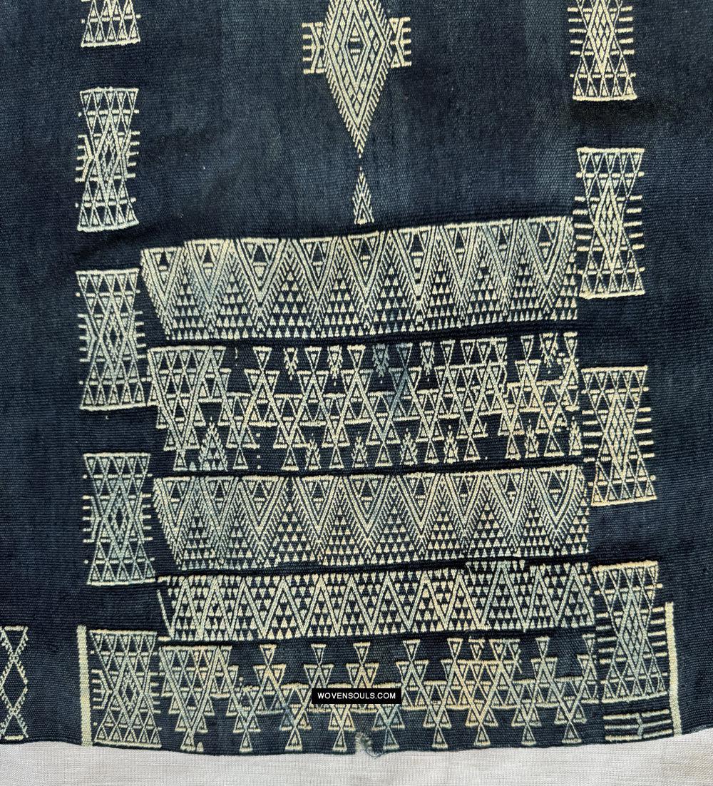 1854 Antique Indigo Bakhnoug Shawl - Tunisian Textile Art