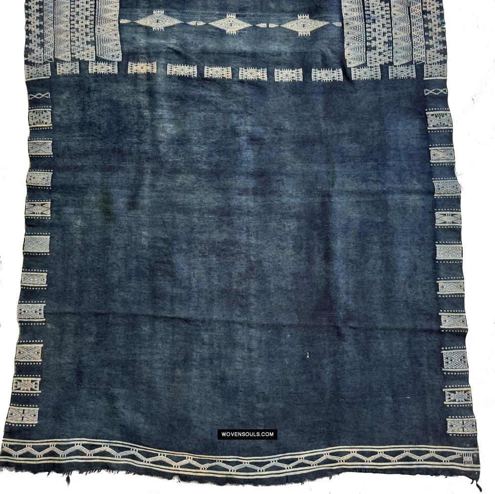 1854 Antique Indigo Bakhnoug Shawl - Tunisian Textile Art