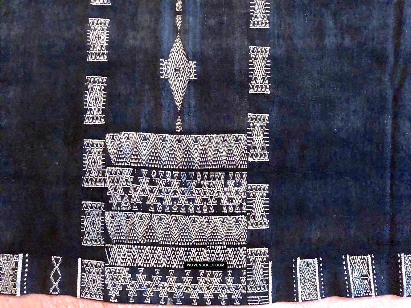 1854 Antique Indigo Bakhnoug Shawl - Tunisian Textile Art