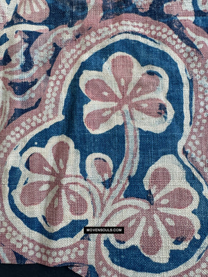 1897 Antique Indian Trade Textile Toraja Fragment - Indigo flowers