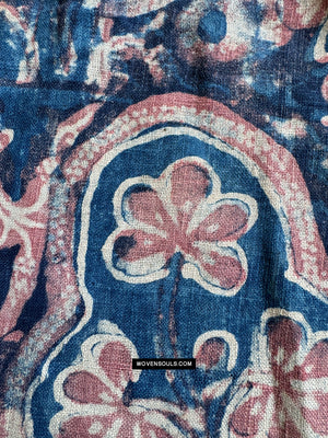1897 SOLD Antique Indian Trade Textile Toraja Fragment - Indigo flowers