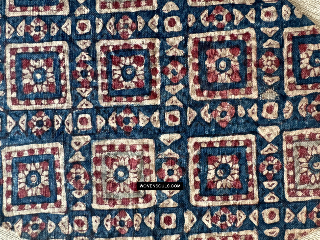 1904 Antique Indian Trade Textile  Patola Print Toraja Fragment - Blue