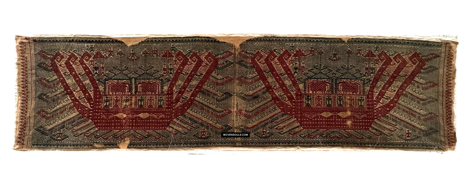 1957 Rare Museum Quality Antique Palepai Sumatran Textile with Double Ship design