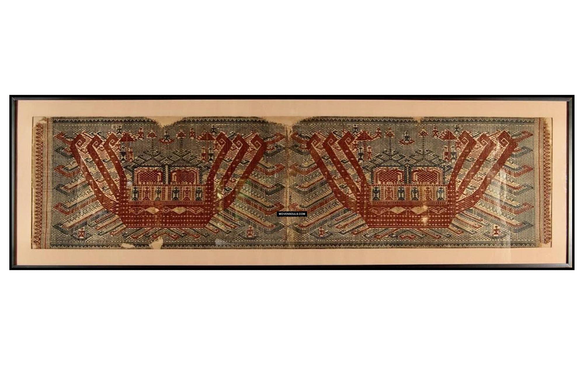 1957 Rare Museum Quality Antique Palepai Sumatran Textile with Double Ship design