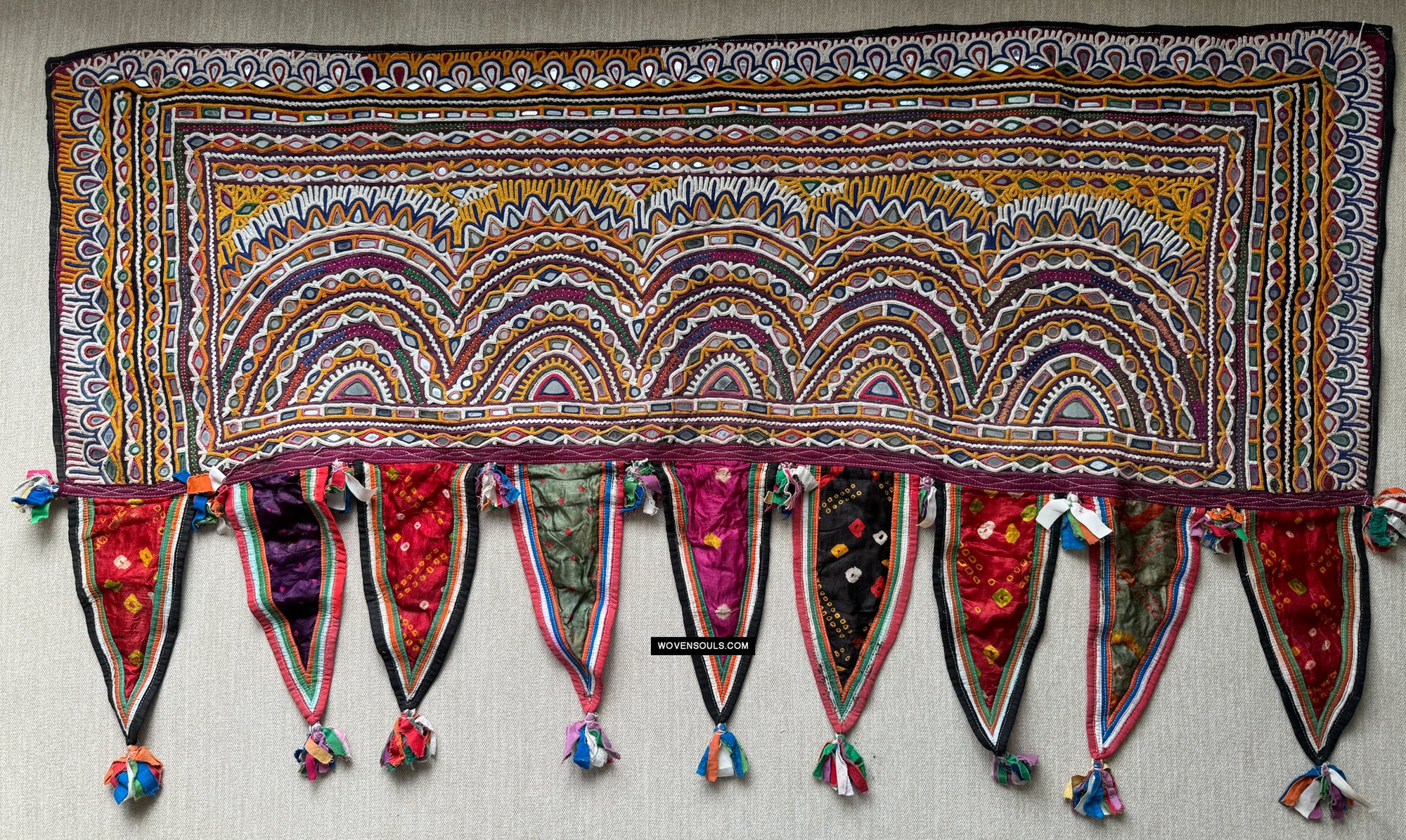 1961 Toran for Door - Vintage Rabari Embroidery Wall Decor Textile Art from Gujarat