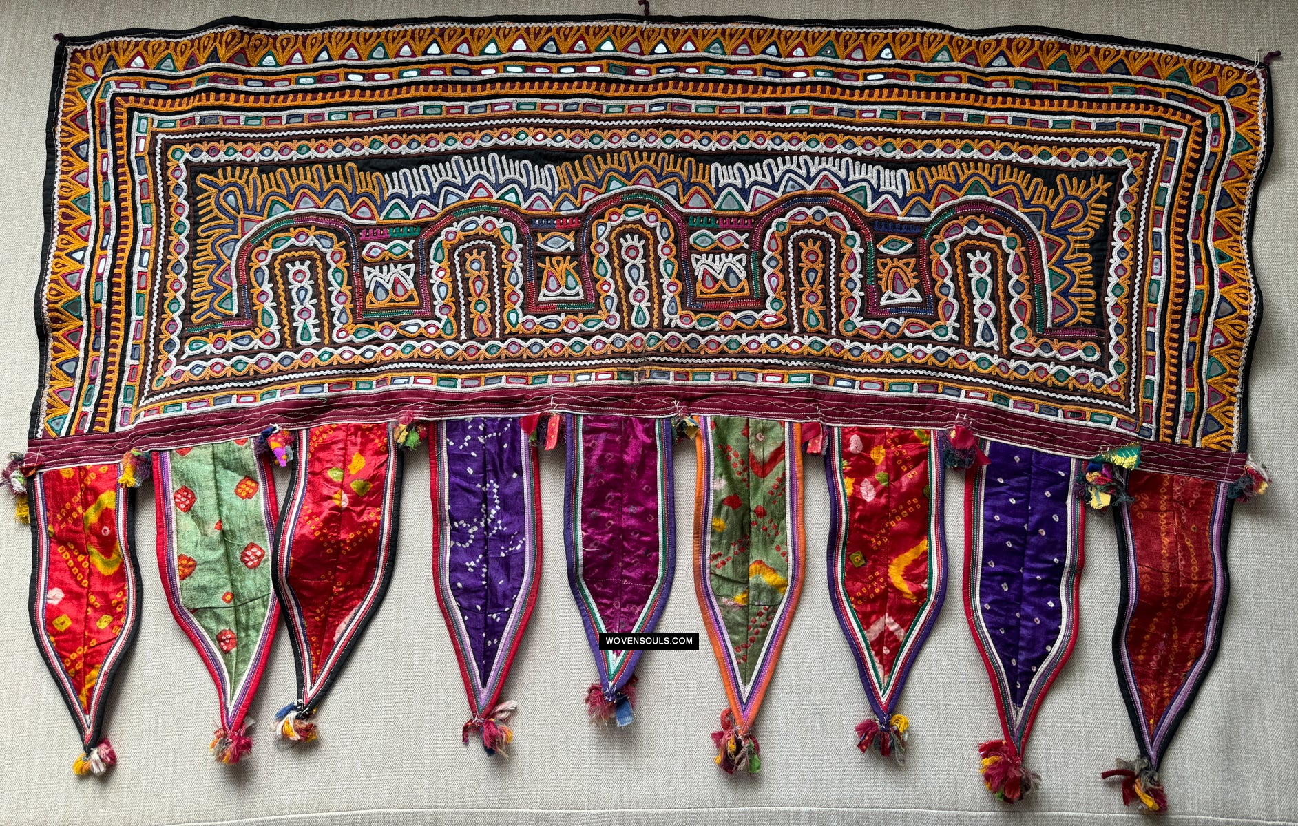 1962 Toran for Door - Vintage Rabari Embroidery Wall Decor Textile Art from Gujarat
