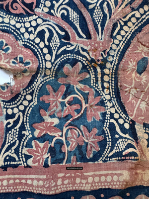 1963 Large Antique Indian Trade Textile Toraja Fragment - Indigo flowers