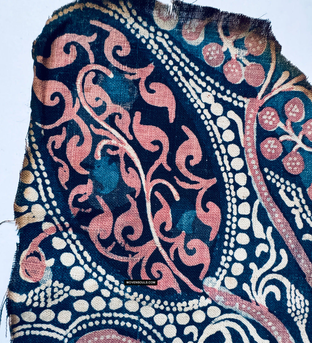 1963 SOLD Large Antique Indian Trade Textile Toraja Fragment - Indigo flowers