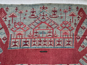 1983 Museo raro Calidad antigua Palepai Sumatran Textil con diseño de doble barco