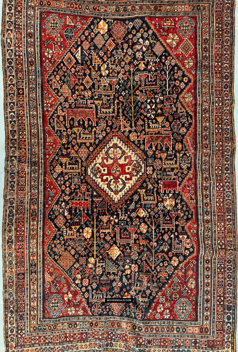 9999 Antique Qashqai Tribal Rug with Shekarlu Influence – WOVENSOULS ...