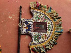 201 SOLD Pair of Old Beaded Hand Fans with Lehariya Tie-Dye frills-WOVENSOULS-Antique-Vintage-Textiles-Art-Decor