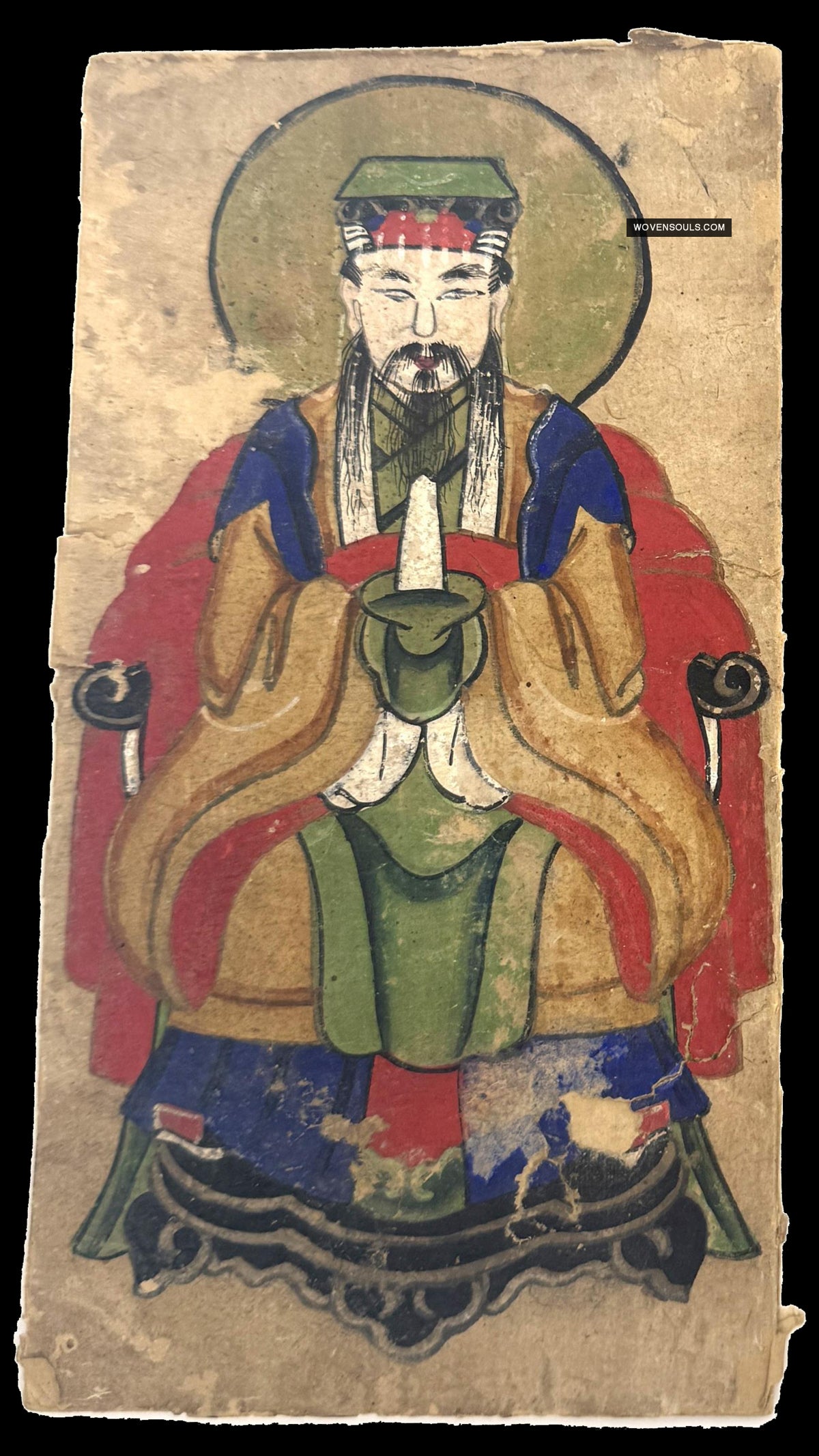 Antique Yao / Chinese ceremonial painting of a figure in ornate clothing 