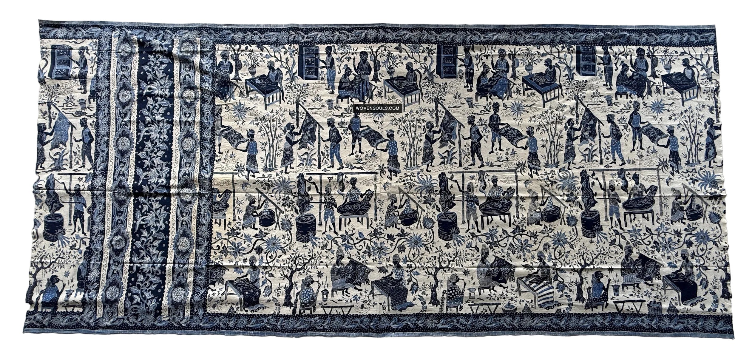 Vintage Indigo Batik Cirebon Narrative Wayang