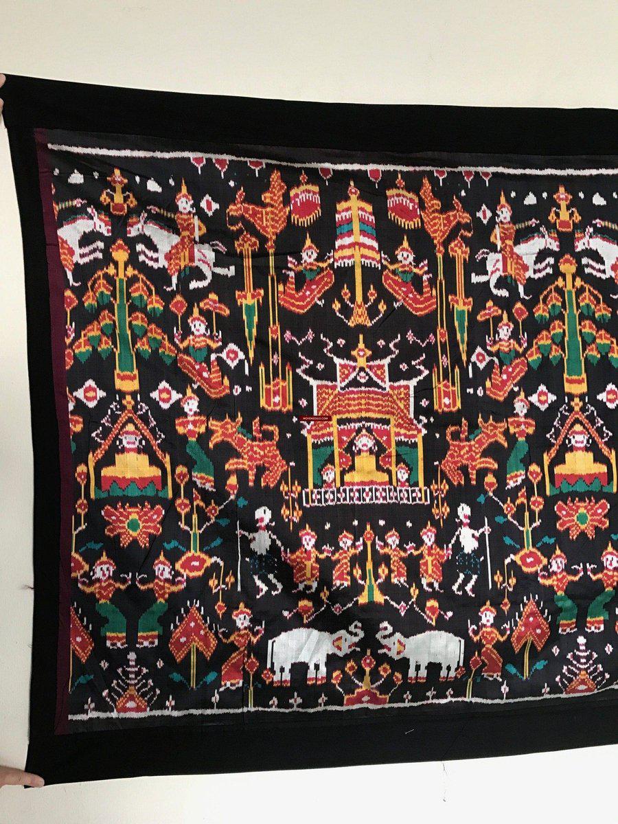 219 Pidan Pedan Silk Ikat Buddhist Wall Hanging Textile Art-WOVENSOULS-Antique-Vintage-Textiles-Art-Decor