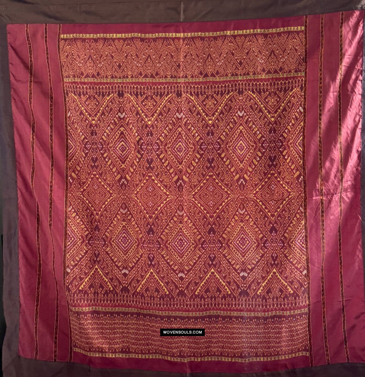 220 Fine Geometric Motifs Silk Ikat Pidan Temple Hanging from Cambodia