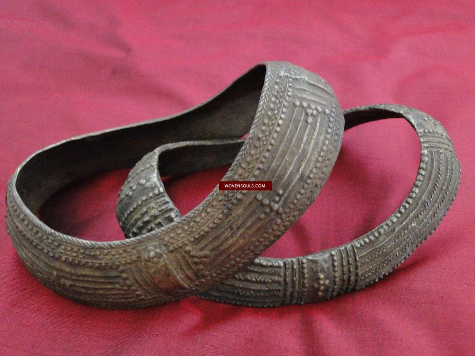 246 Pair of Old Heavy Collectible Adivasi Tribal Anklets Odisha-WOVENSOULS-Antique-Vintage-Textiles-Art-Decor