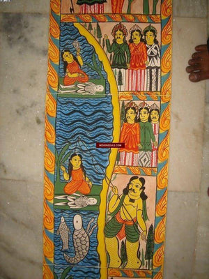 296 Vintage Bengal Pattua Painting Scroll-WOVENSOULS-Antique-Vintage-Textiles-Art-Decor
