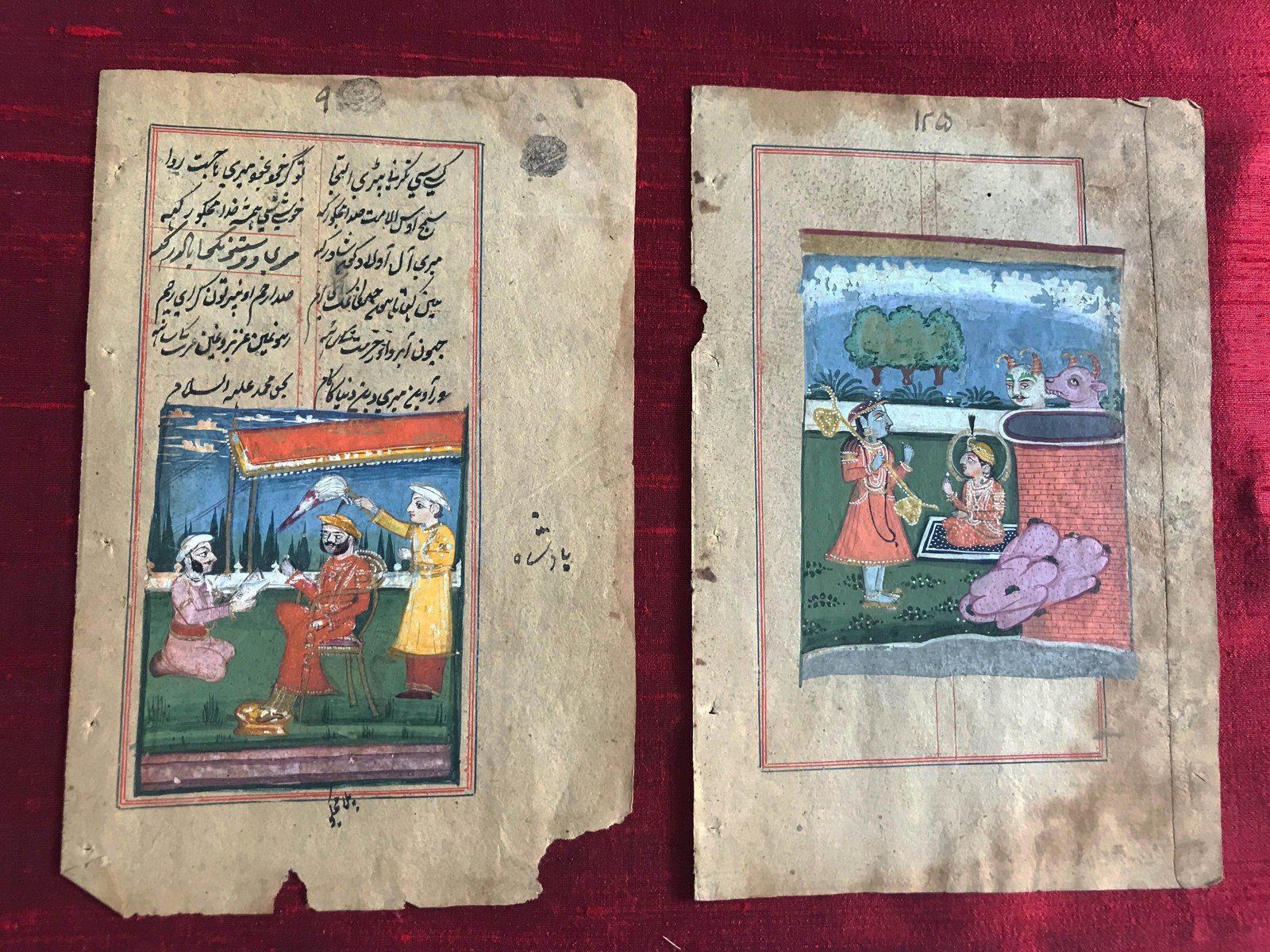 297 Two folios with Illuminated paintings from Akbar's "Religion of God" Manuscript-WOVENSOULS-Antique-Vintage-Textiles-Art-Decor